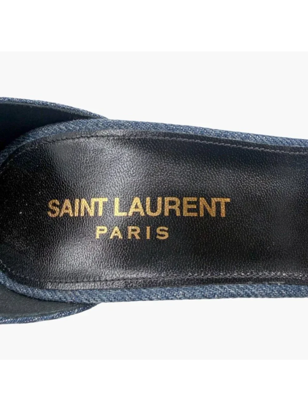 Saint Laurent Bea 105 Denim Sandals Heels Size 39 US 9 Blue Jean Ankle Strap